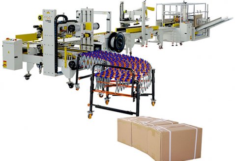 Fully Automatic Tape Tray Box carton former case erector sealer and strapping system